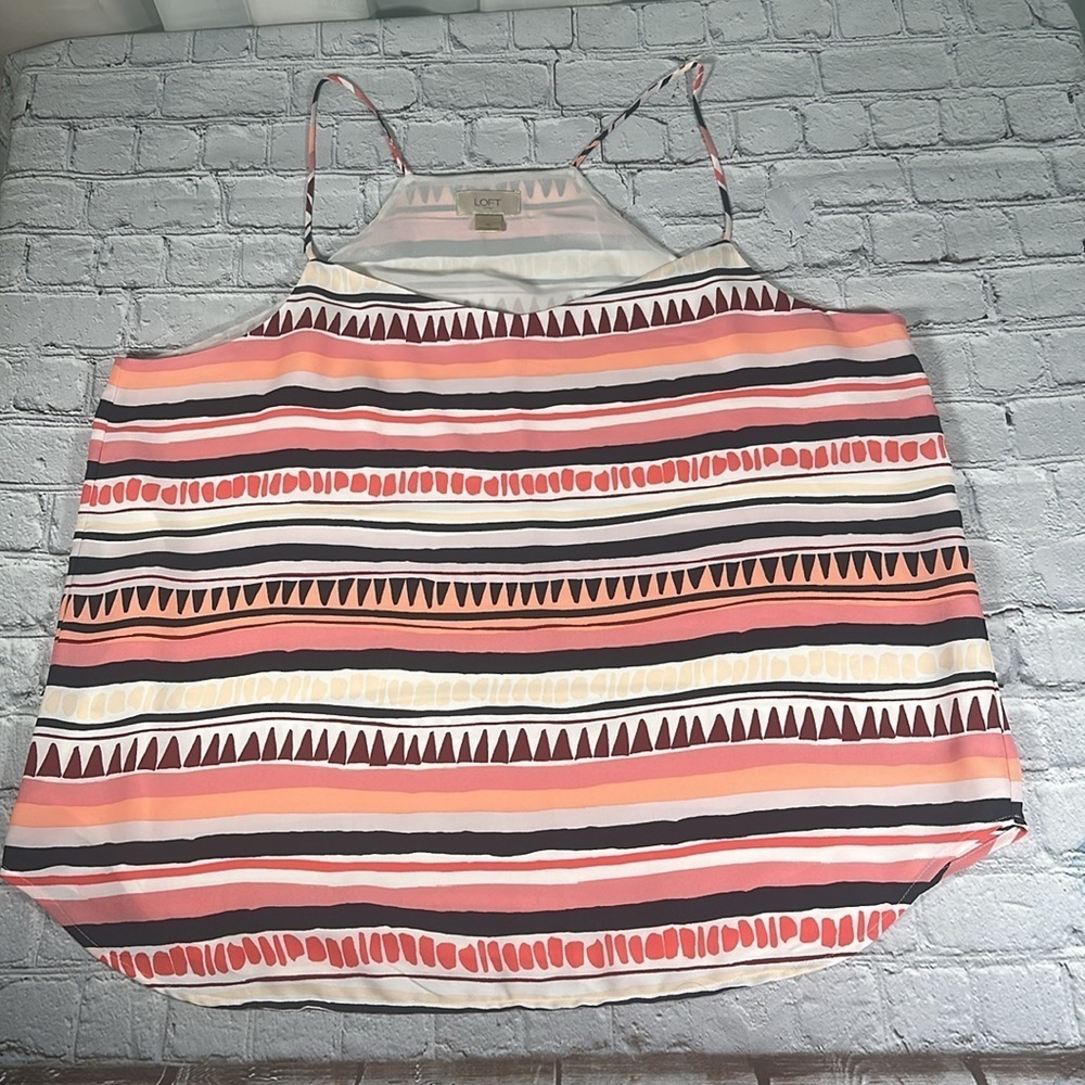 LOFT Outlet Sleeveless Tank Top Blouse striped coral pink blue Women’s size XL